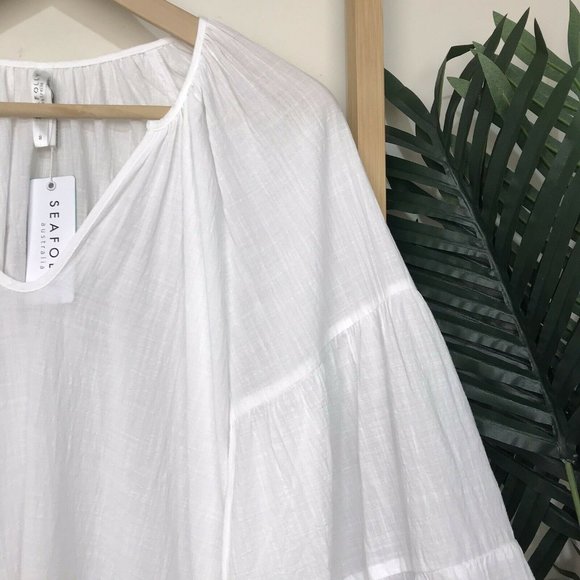 SOLD Seafolly White Flared Tiered Sleeve Cover Up Dress - Picture 5 of 12